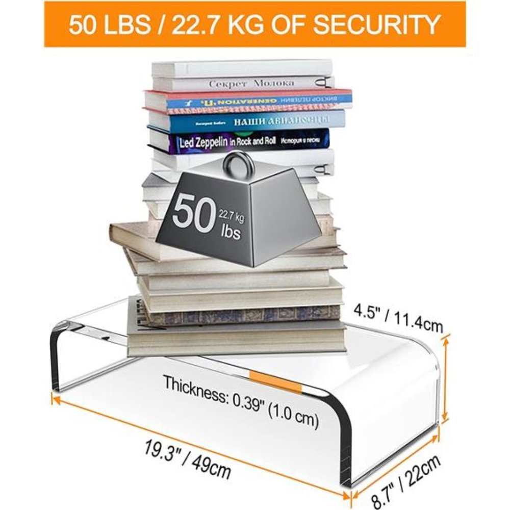 Clear Monitor Riser, Acrylic Computer Stand - HD Sturdy 50LB Max (Large) - Picture 4 of 6